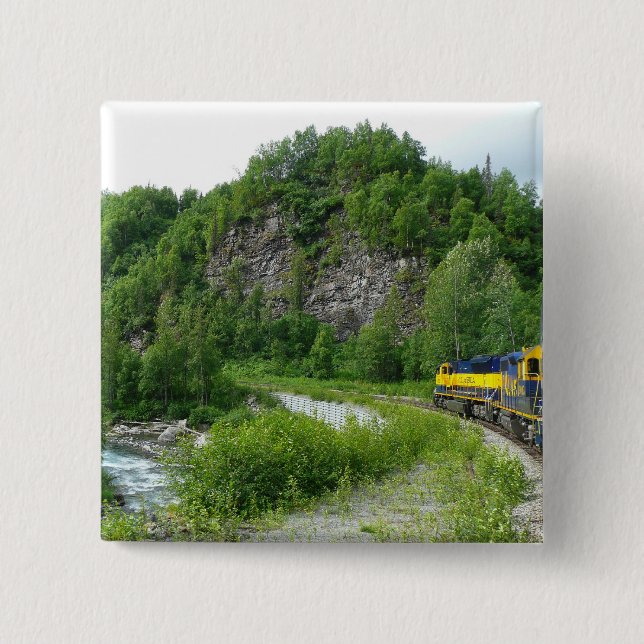 Badge Carré 5 Cm Vacances en train Denali Express Alaska Photograph (Devant)