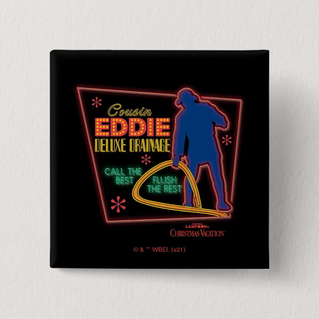 Badge Carré 5 Cm Vacances Noël | Symbole Cousin Eddie Neon (Devant)