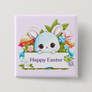 Badge Carré 5 Cm Vacances Pâques Bunny