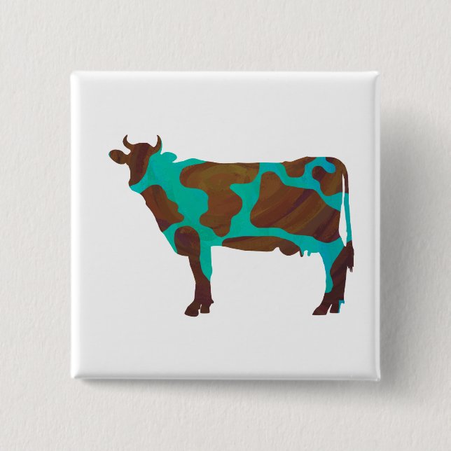 Badge Carré 5 Cm Vache marron et silhouette de sarcelle (Devant)