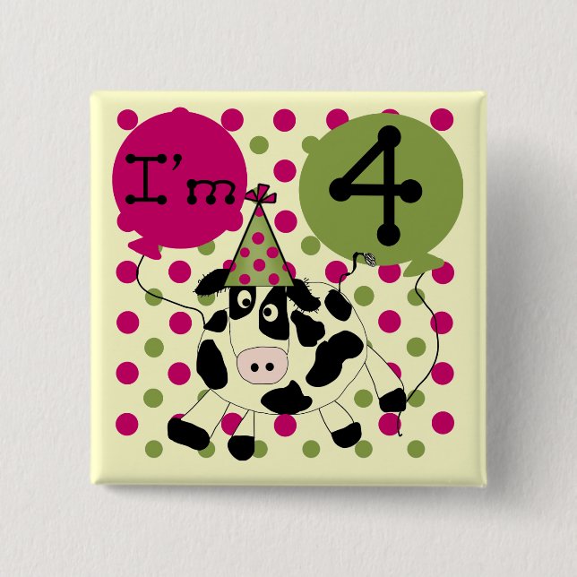 Badge Carré 5 Cm Vache rose 4e Anniversaire Tshirts et cadeaux (Devant)