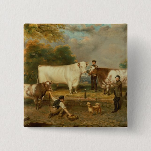 Badge Carré 5 Cm Vaches avec un berger (Devant)