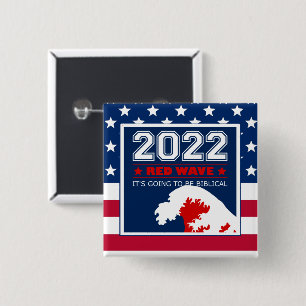 Badge Carré 5 Cm VAGUE ROUGE 2022 Élections de mi-mandat Drapeau am