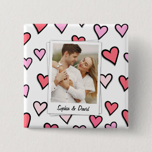 Badge Carré 5 Cm Valentine Couple Photo personnalisée Monogramme Fo