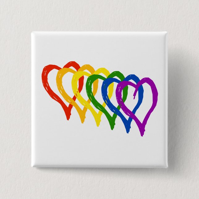Badge Carré 5 Cm Valentine Gay pride Rainbow Layered Hearts (Devant)