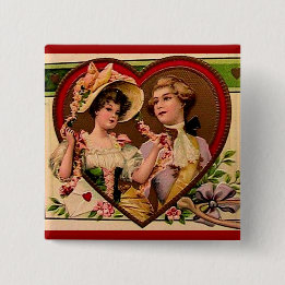 Badge Carré 5 Cm Valentines victoriennes Couple