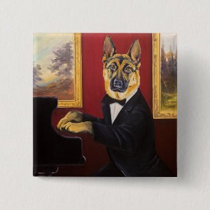 Badge Carré 5 Cm Valse de piano du berger allemand  