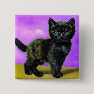 Badge Carré 5 Cm Van Gogh Style Cat