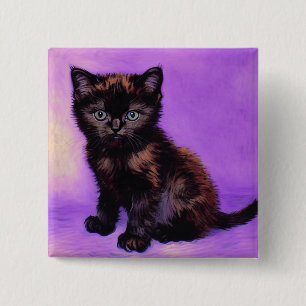 Badge Carré 5 Cm Van Gogh Style Chat pourpre