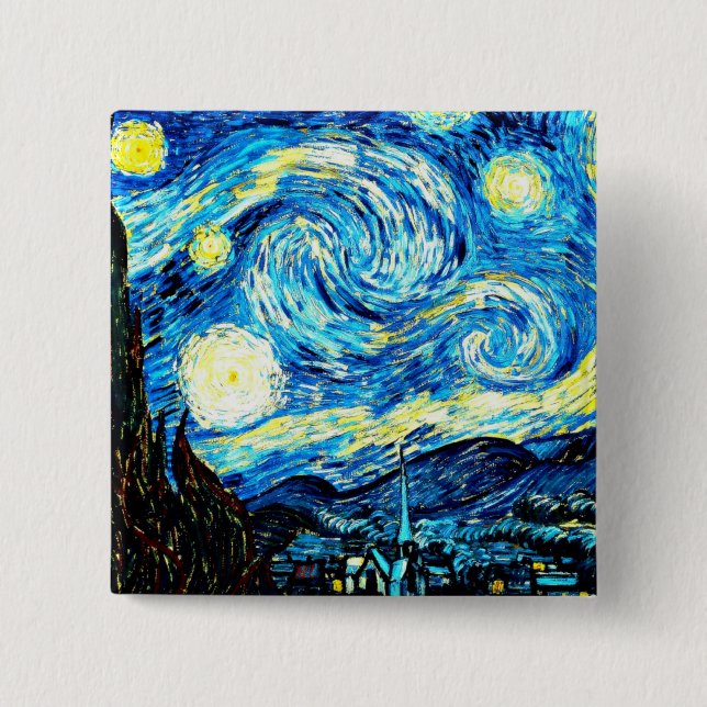 Badge Carré 5 Cm VanGogh, Starry Night (Devant)