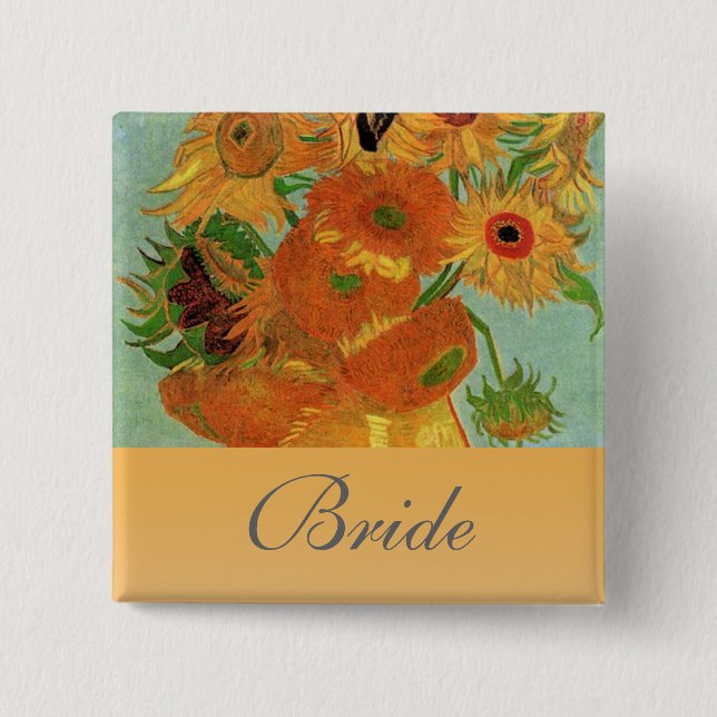 Badge Carré 5 Cm Vase avec douze tournesols, van Gogh (Devant)