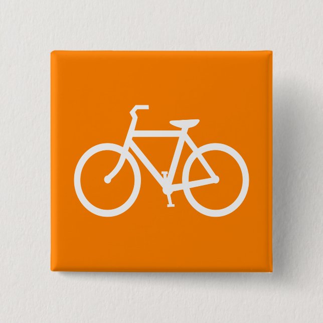 Badge Carré 5 Cm Vélo blanc et orange (Devant)