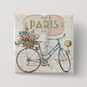 Badge Carré 5 Cm Vélo de Paris avec des fleurs