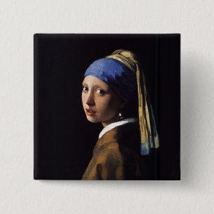 Badge Carré 5 Cm Vermeer Girl Pearl Élevant Masterpiece Peinture
