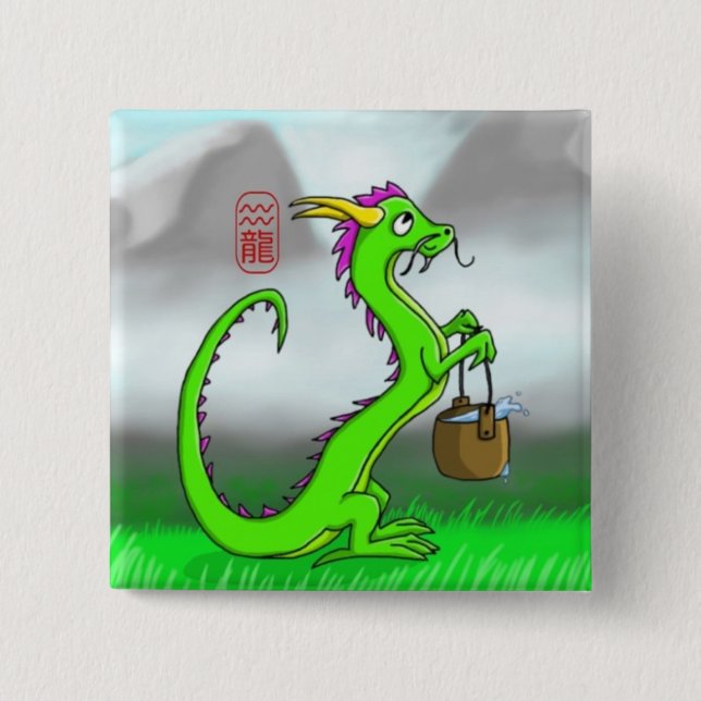 Badge Carré 5 Cm Verseau/dragon (Devant)