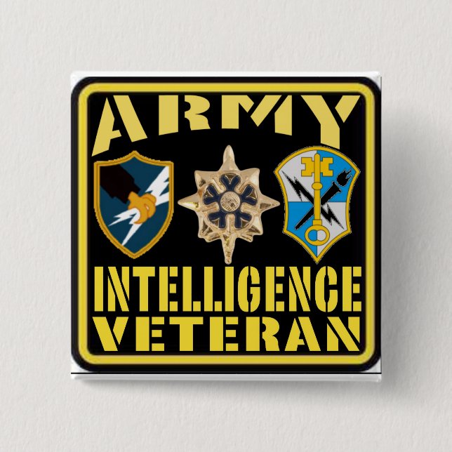 Badge Carré 5 Cm Vétéran d'intelligence d'armée (Devant)