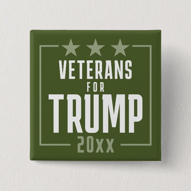 Badge Carré 5 Cm Vétérans vert olive pour Trump - 2024 (Devant)