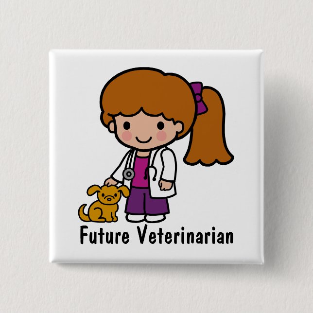Badge Carré 5 Cm Vétérinaire mignonne fille avec chiot (Devant)