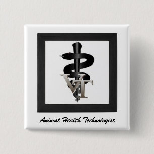 Badge Carré 5 Cm Vétérinaire-technologie-symbole, technologue de
