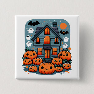 Badge Carré 5 Cm Vibes de la saison effrayante Citrouilles d'Hallow