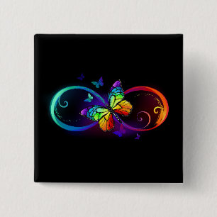 Badge Carré 5 Cm Vibrant infinity with rainbow butterfly on black