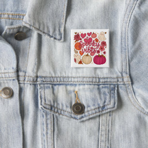Badge Carré 5 Cm Vibrations Effrayantes - Halloween