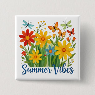 Badge Carré 5 Cm Vibrations estivales Floral avec Papillons