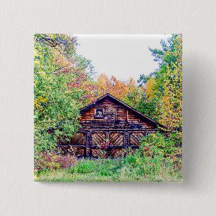 Badge Carré 5 Cm Vieille grange à l'automne