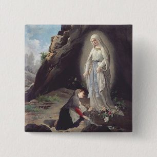 Badge Carré 5 Cm Vierge Marie de Lourdes