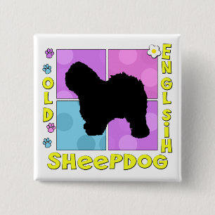 Badge Carré 5 Cm Vieux chien de berger anglais super