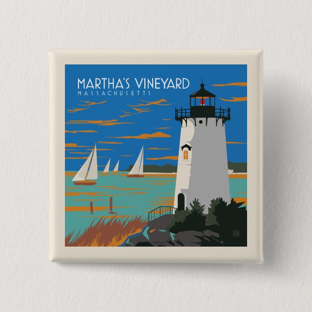 Badge Carré 5 Cm Vignoble de Martha, Massachusetts | Phare (Devant)
