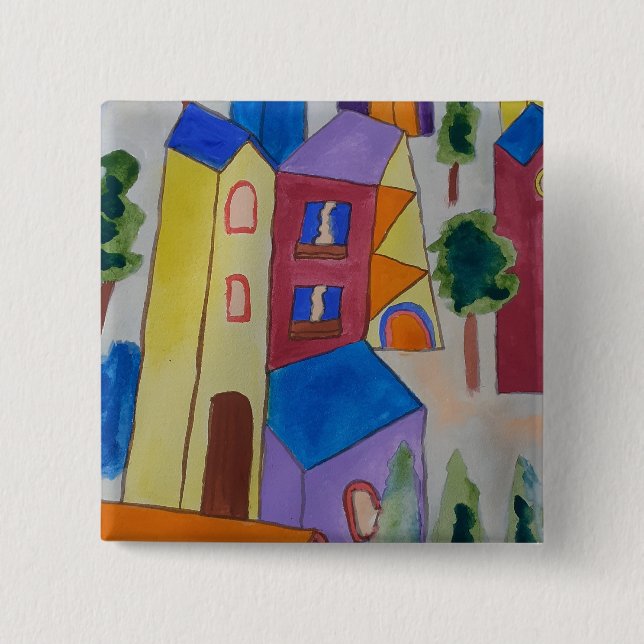 Badge Carré 5 Cm Village d'été Abstrait (Devant)