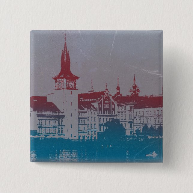 Badge Carré 5 Cm Ville d'or de Prague (Devant)