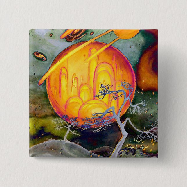 Badge Carré 5 Cm Ville psychédélique (Devant)