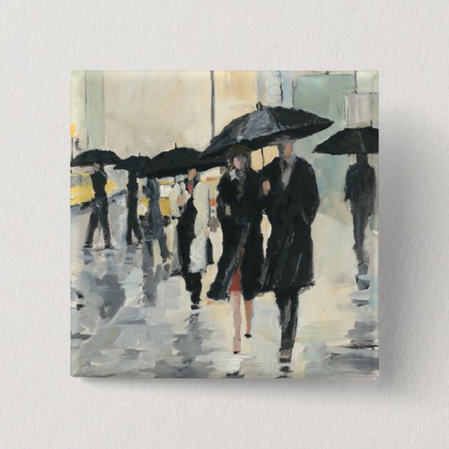 Badge Carré 5 Cm Ville sous la pluie (Devant)