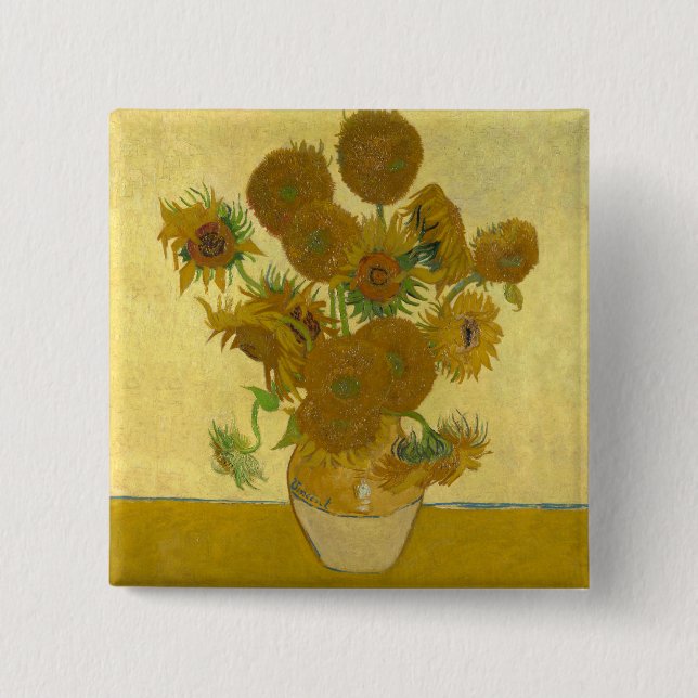 Badge Carré 5 Cm Vincent Van Gogh 15 Tournesols Peinture (Devant)
