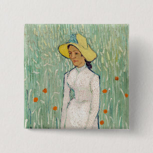 Badge Carré 5 Cm Vincent van Gogh - Fille en blanc