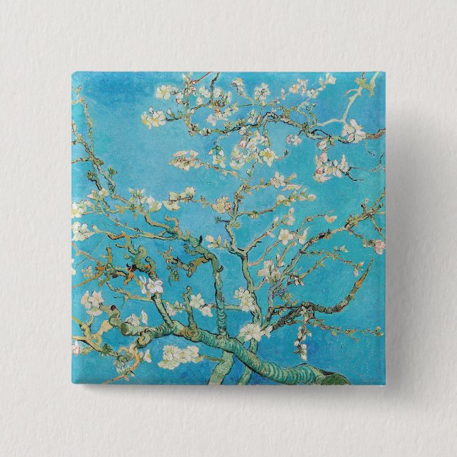 Badge Carré 5 Cm Vincent van Gogh - Fleur d'amandes (Devant)