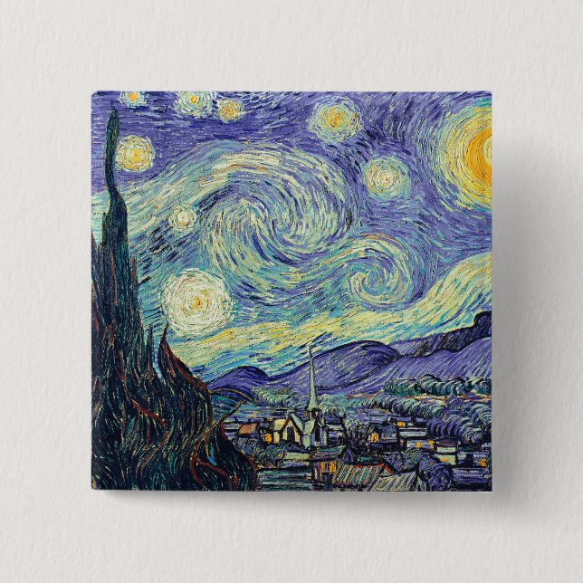 Badge Carré 5 Cm Vincent Van Gogh La Nuit étoilée (Devant)