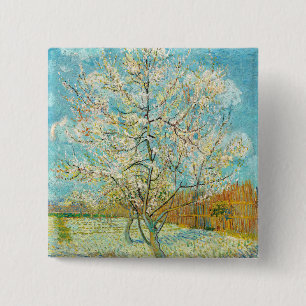 Badge Carré 5 Cm Vincent van Gogh - Poche rose en fleurs