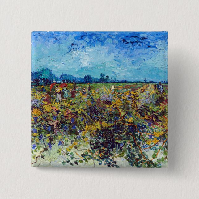 Badge Carré 5 Cm Vincent van Gogh - Vignoble vert (Devant)