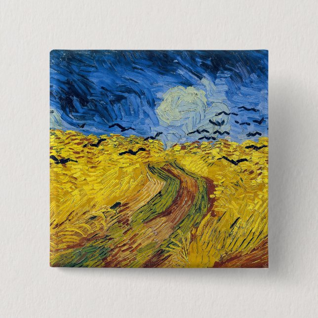 Badge Carré 5 Cm Vincent van Gogh - Wheatfield with Crows (Devant)