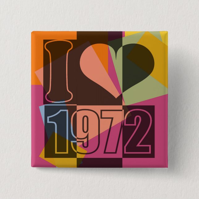 Badge Carré 5 Cm Vintage Art - I love (heart) 1972 - Button (Devant)