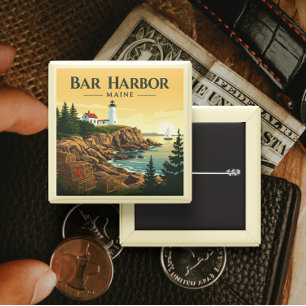 Badge Carré 5 Cm Vintage Bar Harbour Maine