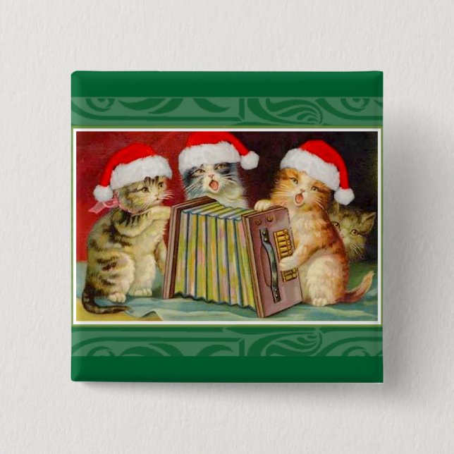 Badge Carré 5 Cm Vintage Christmas Cats (Devant)