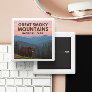 Badge Carré 5 Cm Vintage Great Smoky Mountains Park