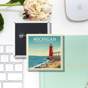 Badge Carré 5 Cm Vintage Michigan