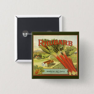Badge Carré 5 Cm Vintage Végétal Can Étiquette Art, Rhubarb Farm