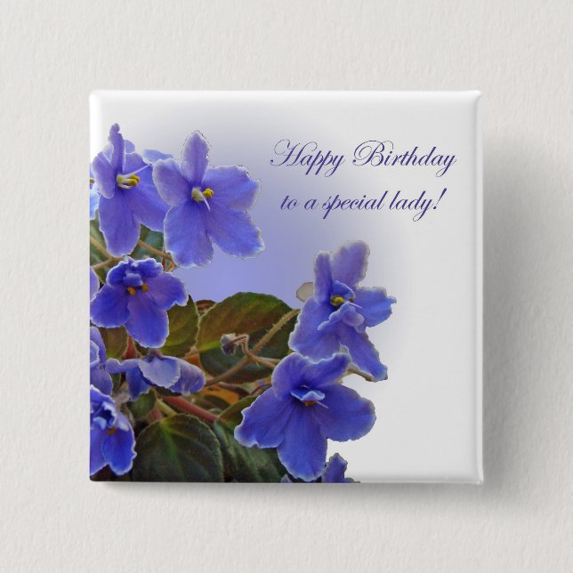 Badge Carré 5 Cm Violettes africaines bleues (Devant)