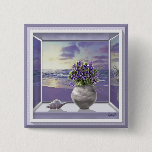 Badge Carré 5 Cm violettes dans un bocal de lune (Devant)